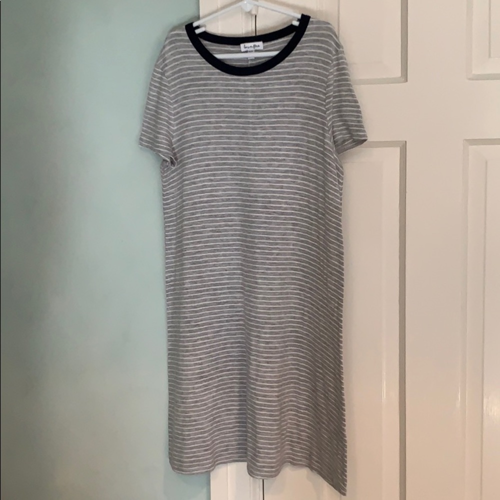 Girls heather grey and white striped tee dress